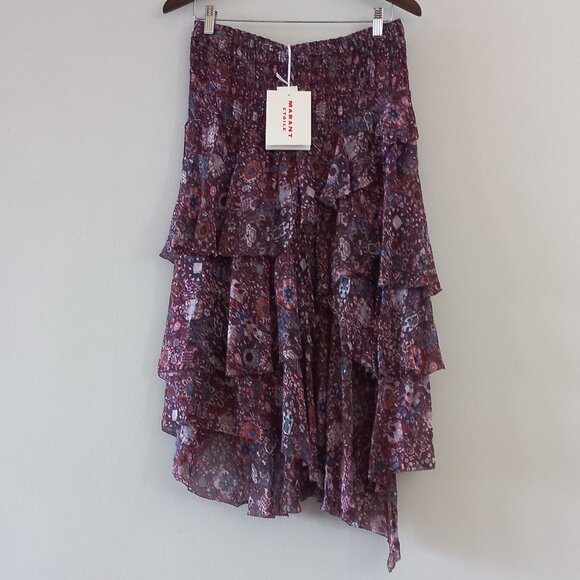 ISABEL MARANT ETOILE NWT Brigitte Plum tiered moto boho asymetrical skirt - Picture 1 of 15